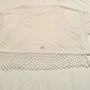 ALO Yoga White Mesh Crop Top with Crochet Trim